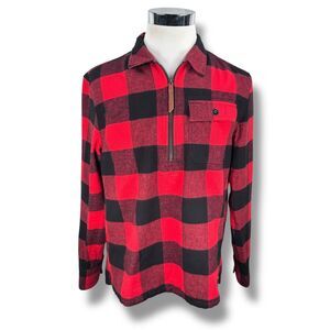 LL Bean Signature Chamois Flannel Shirt Womens Medium Pullover Red Buffalo Check
